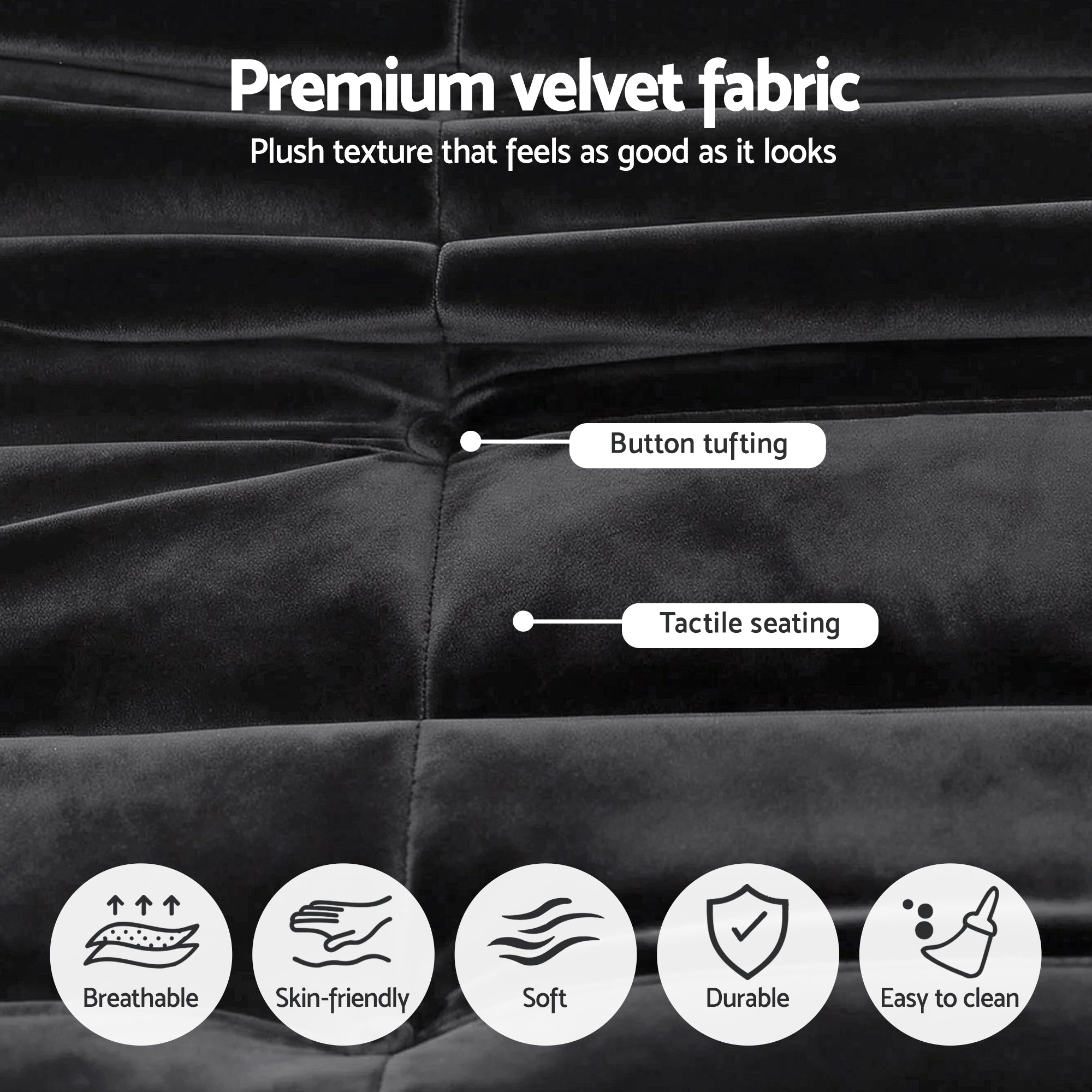 Velvet Lazy Caterpillar Sofa - Black - Homecoze