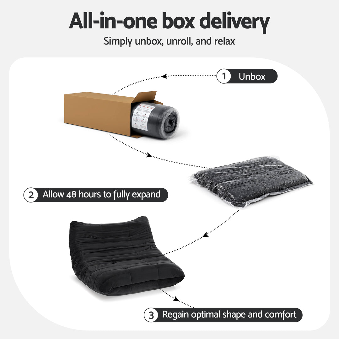 Velvet Lazy Caterpillar Sofa - Black