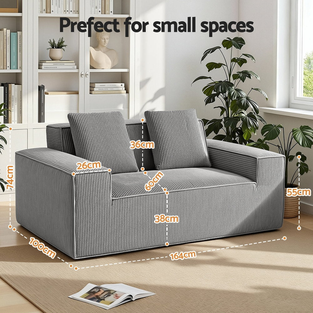 Corduroy Sofa Cloud Foam Love Seat - Grey - Homecoze