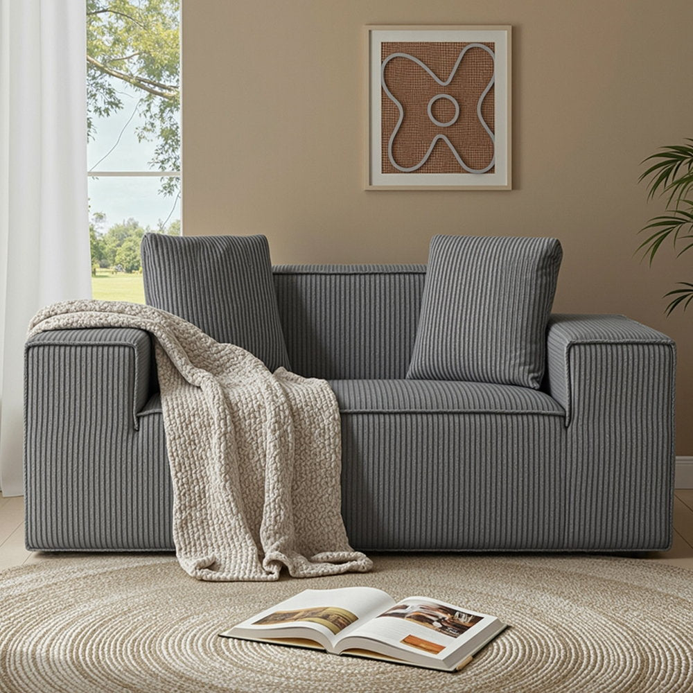 Corduroy Sofa Cloud Foam Love Seat - Grey - Homecoze