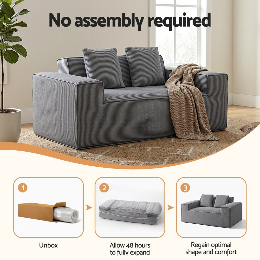 Corduroy Sofa Cloud Foam Love Seat - Grey - Homecoze
