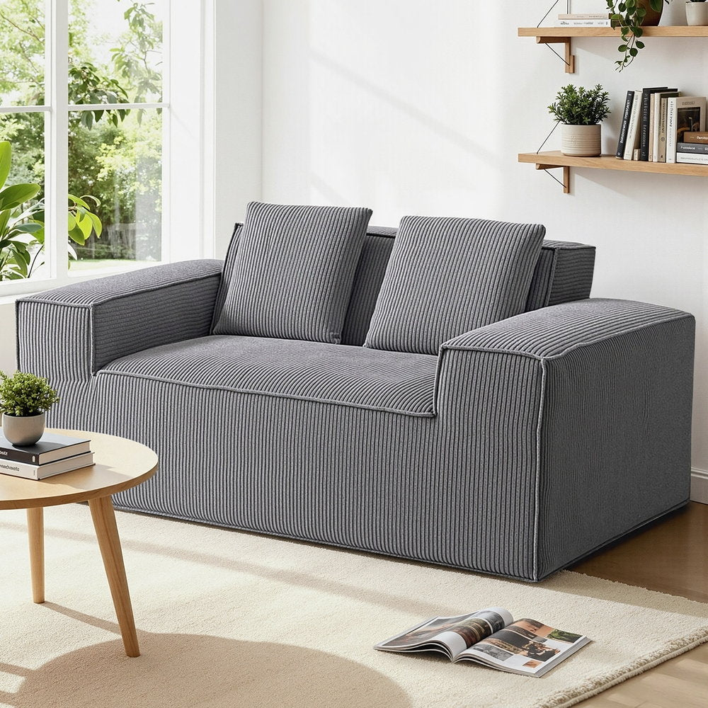 Corduroy Sofa Cloud Foam Love Seat - Grey - Homecoze