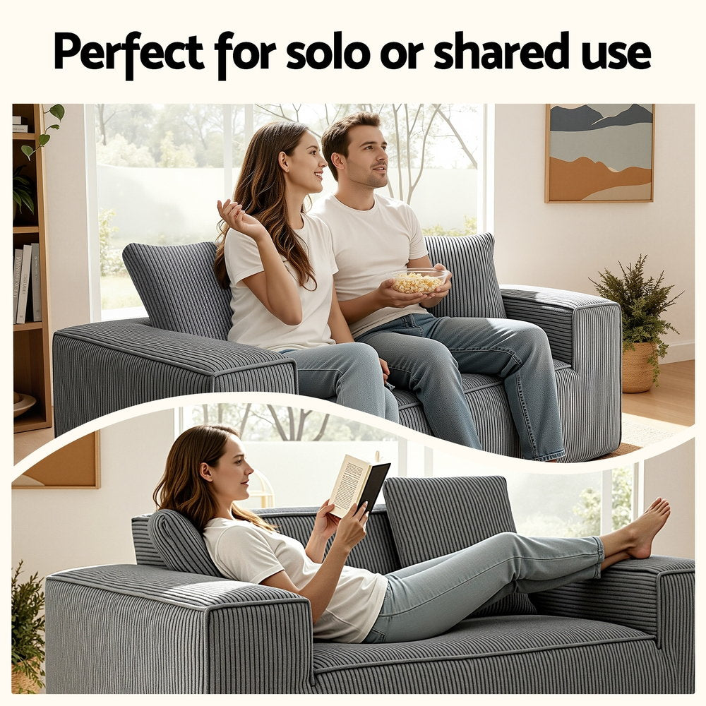 Corduroy Sofa Cloud Foam Love Seat - Grey - Homecoze
