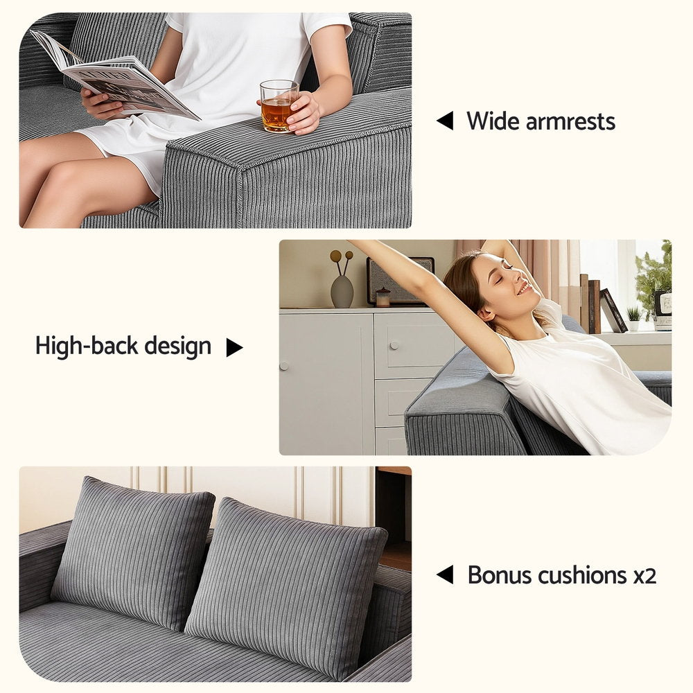 Corduroy Sofa Cloud Foam Love Seat - Grey - Homecoze