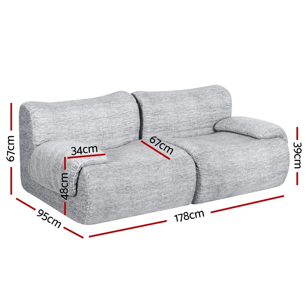 Artiss 2 Seater Sofa Modular Sectional Sofas Couch Bed No Assembly Living Room Grey - Homecoze