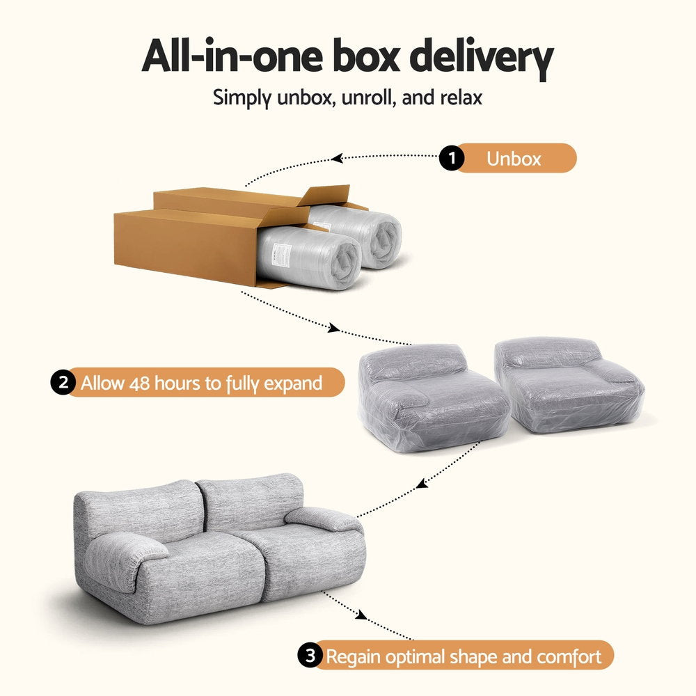 2-Seater Cloud Foam Sofa - Light Grey - Homecoze