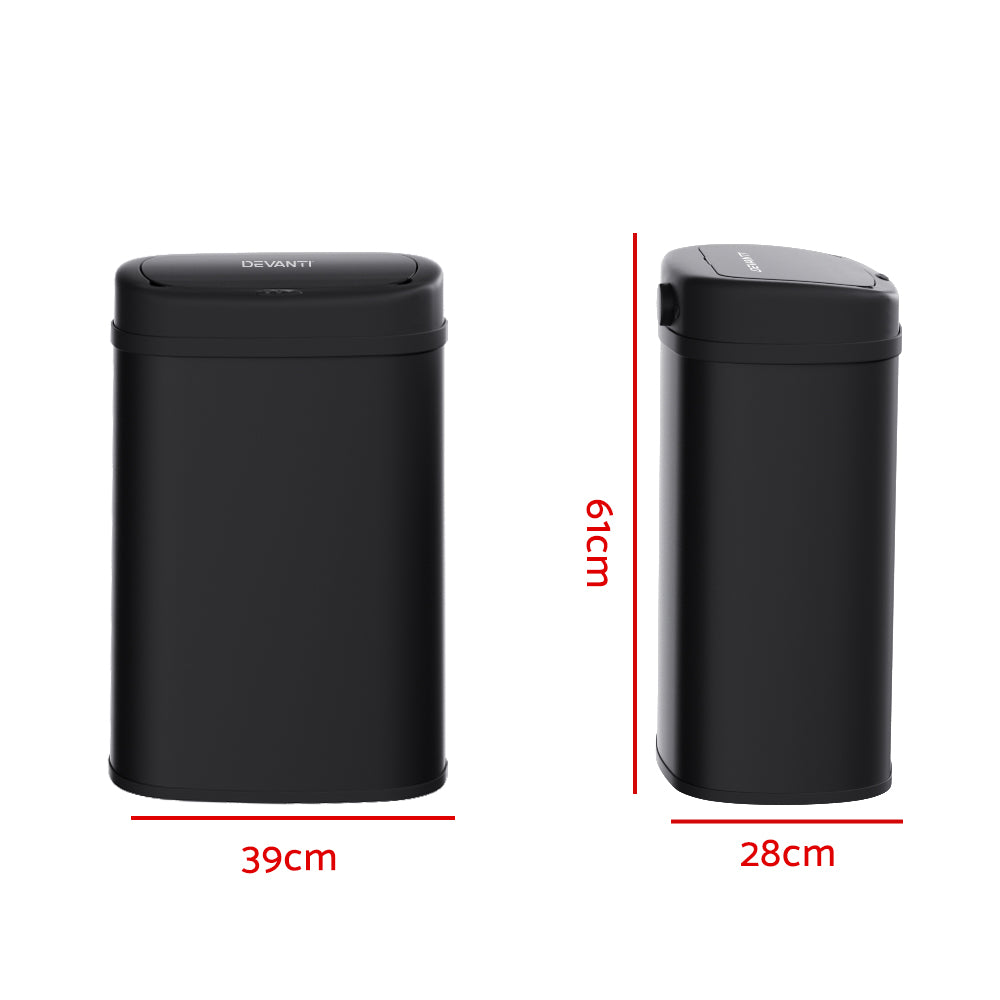 Motion Sensor Bin Automatic Open Lid Rubbish Trash Can 50L - Black