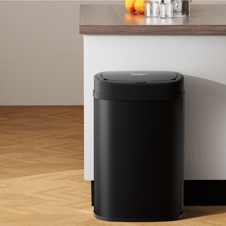 Motion Sensor Bin Automatic Open Lid Rubbish Trash Can 50L - Black