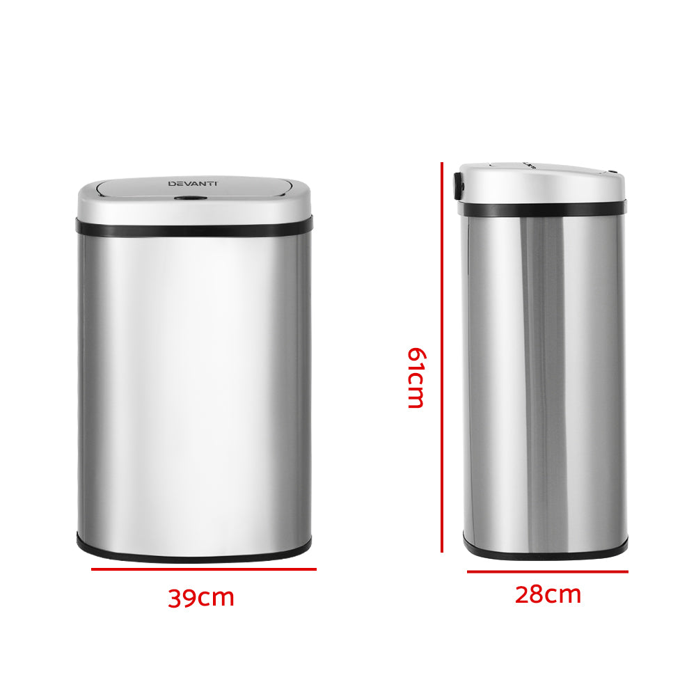 Motion Sensor Bin Automatic Open Lid Rubbish Trash Can 50L - Stainless Steel