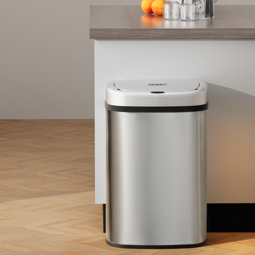 Motion Sensor Bin Automatic Open Lid Rubbish Trash Can 50L - Stainless Steel - Homecoze