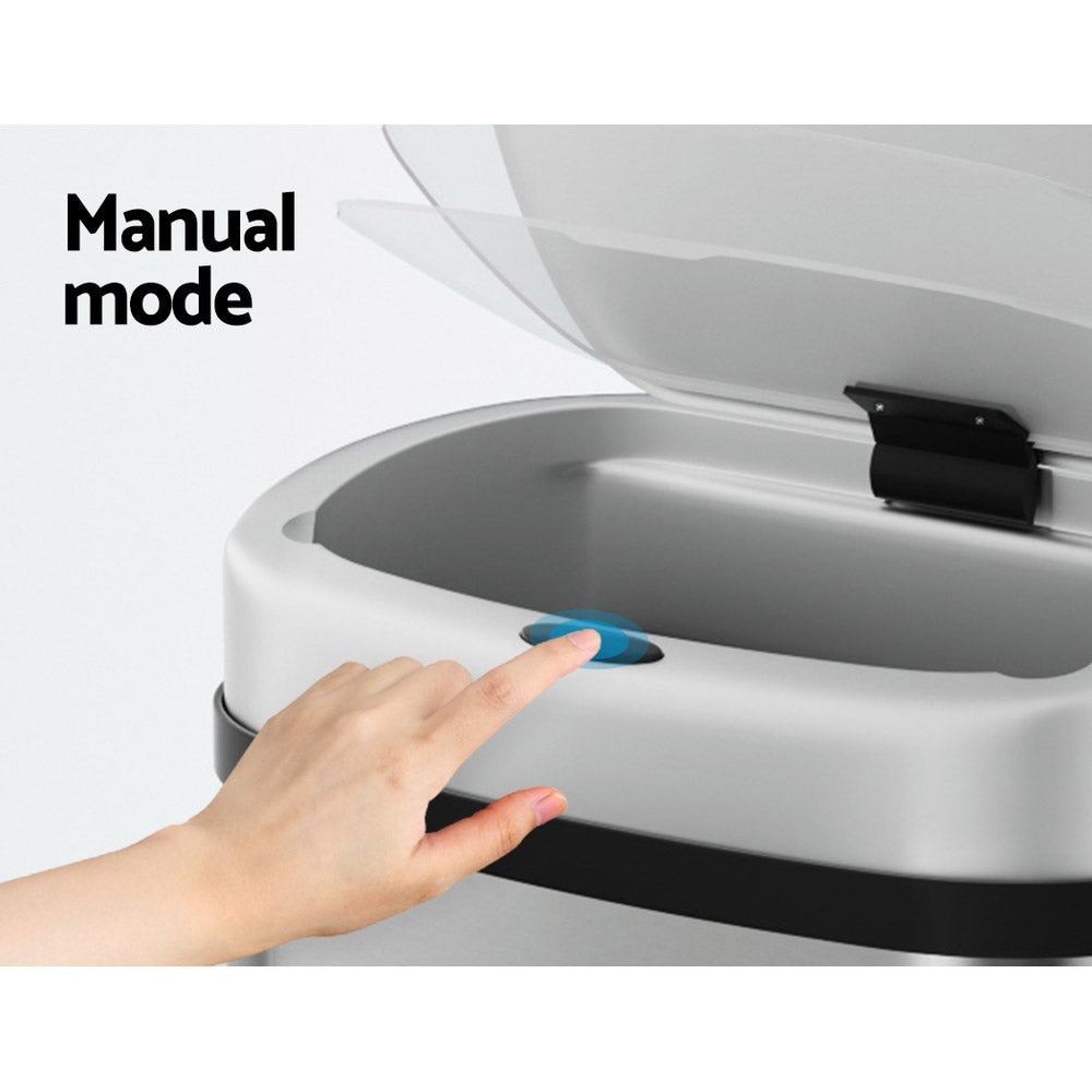 Motion Sensor Bin Automatic Open Lid Rubbish Trash Can 50L - Stainless Steel - Homecoze