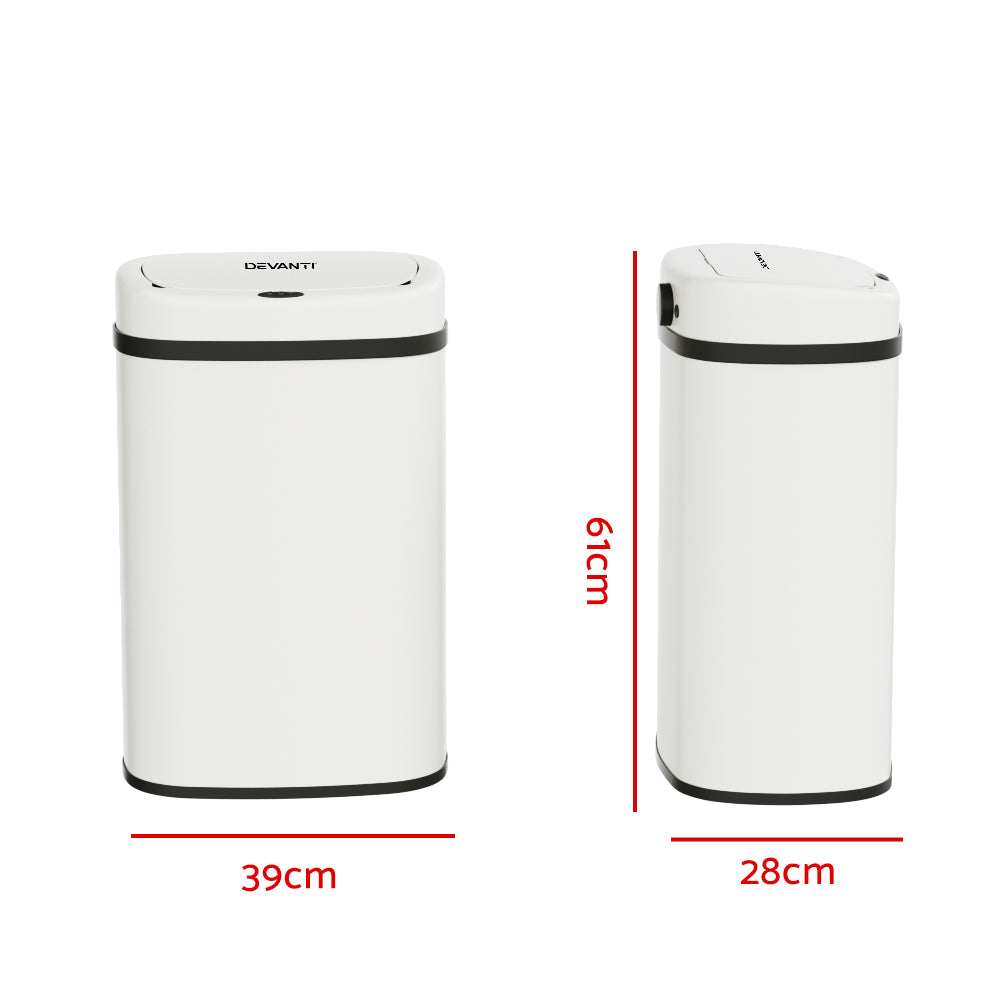 Motion Sensor Bin Automatic Open Lid Rubbish Trash Can 50L - White - Homecoze