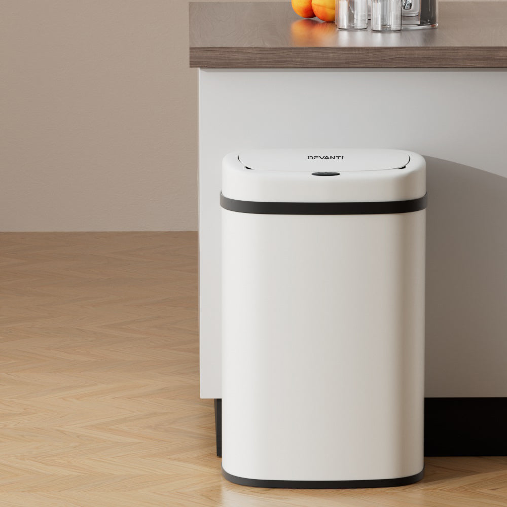 Motion Sensor Bin Automatic Open Lid Rubbish Trash Can 50L - White - Homecoze