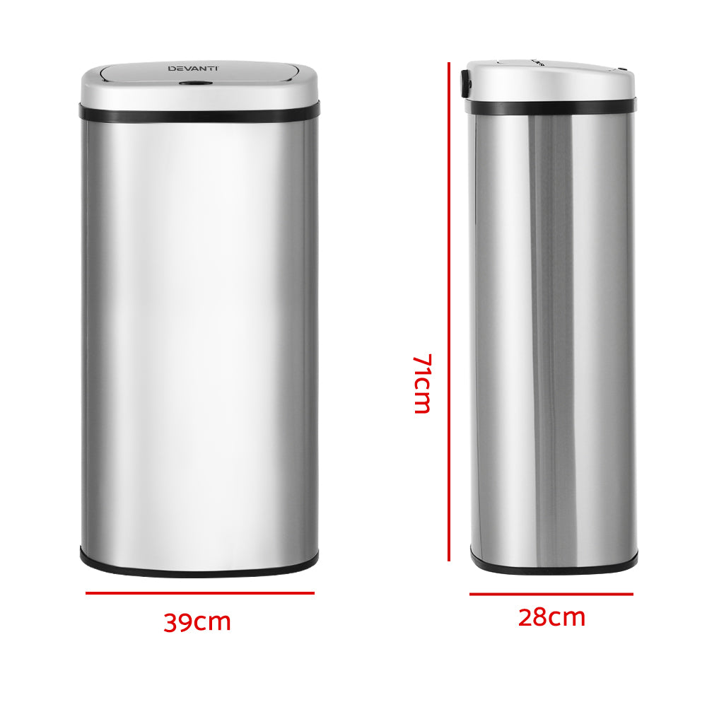 Motion Sensor Bin Automatic Open Lid Rubbish Trash Can 60L - Stainless Steel