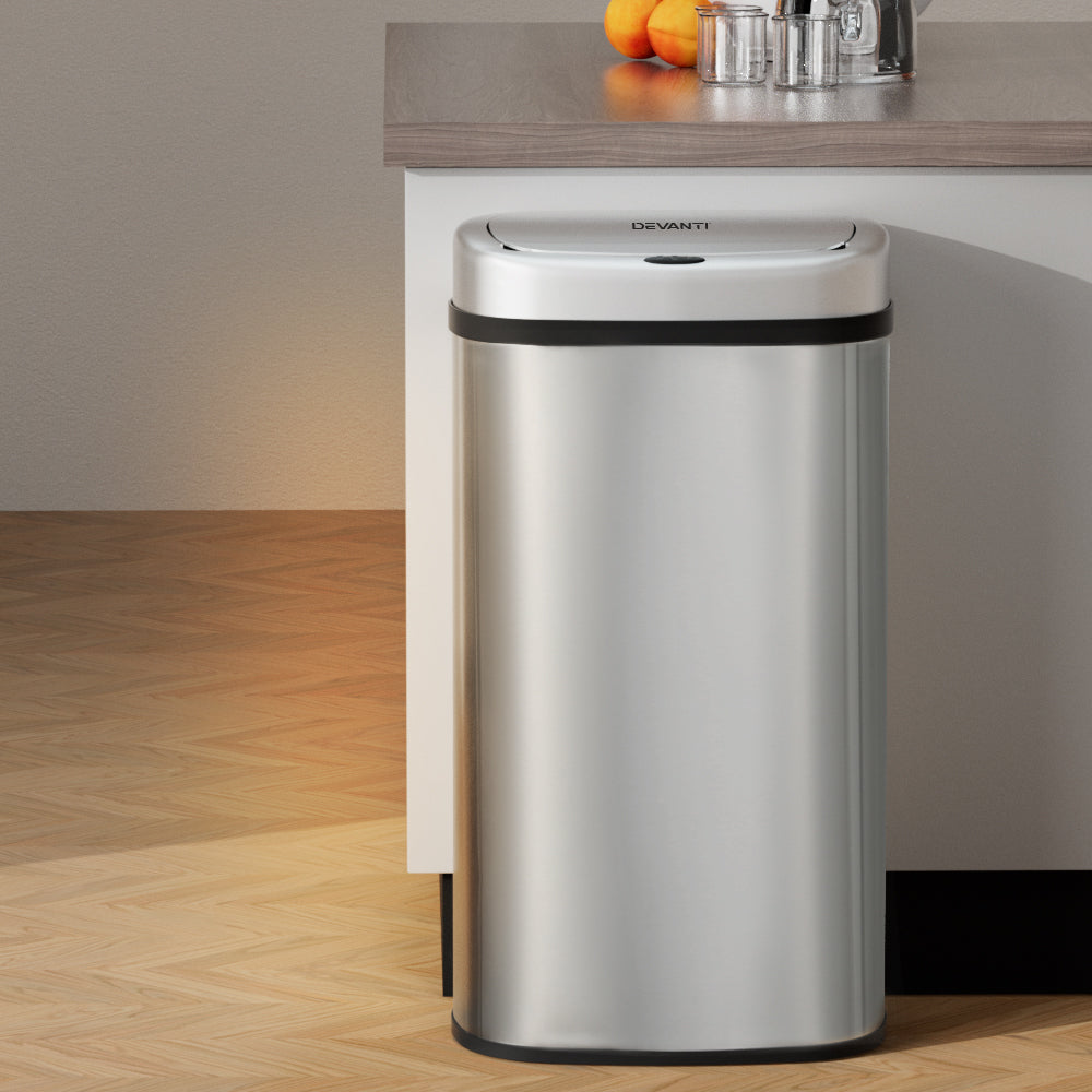 Motion Sensor Bin Automatic Open Lid Rubbish Trash Can 60L - Stainless Steel