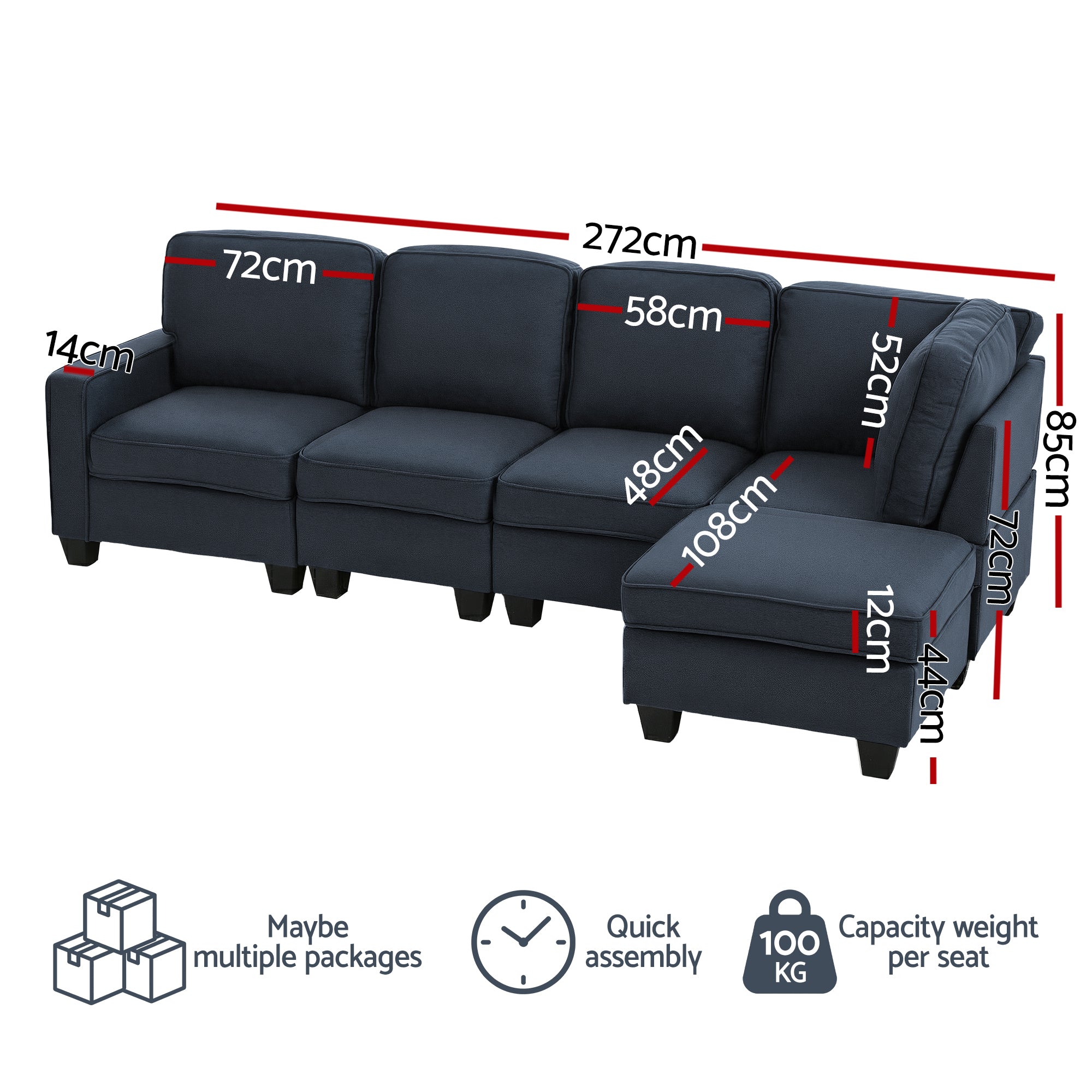 5-seater Modular Sofa Chaise Set - Dark Grey