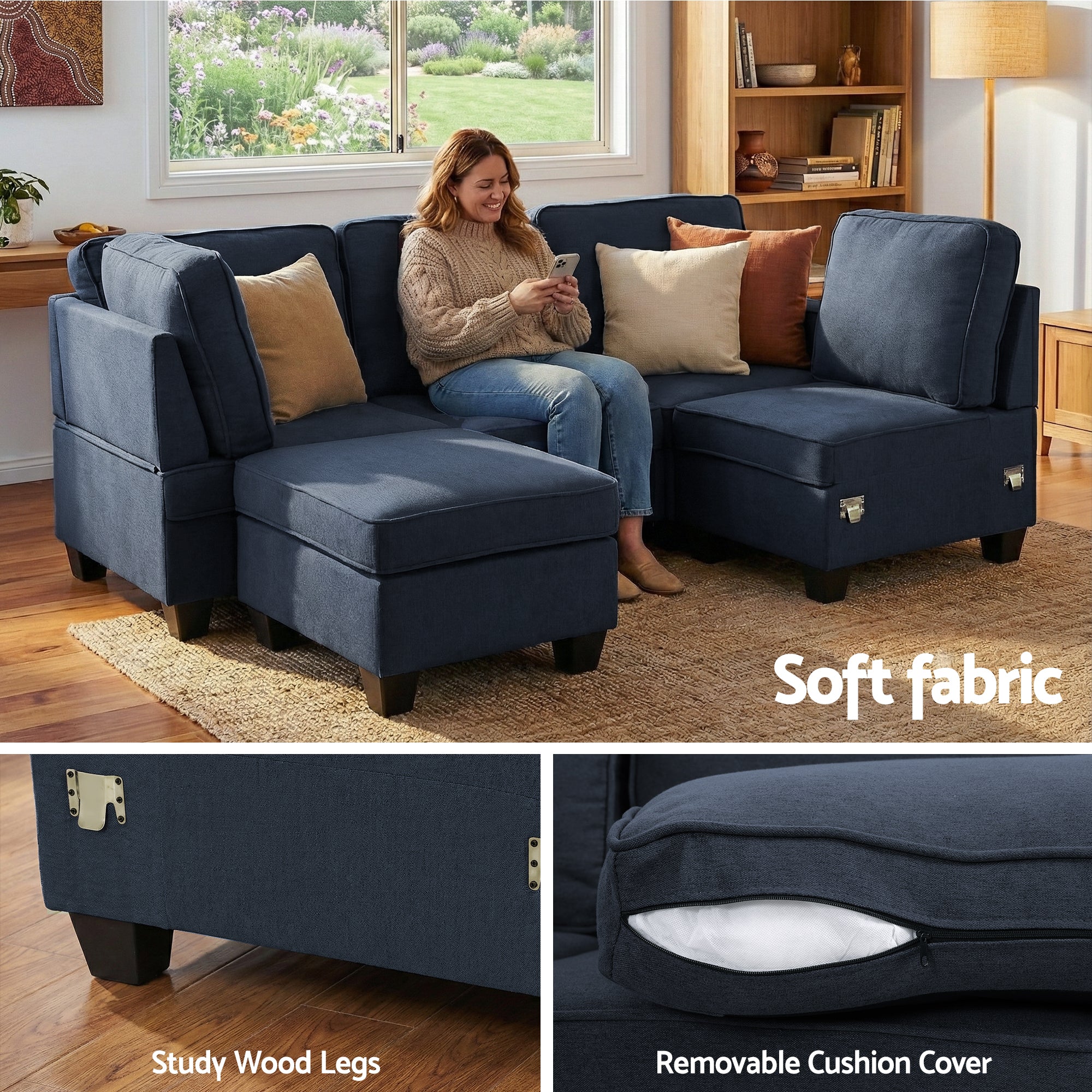 5-seater Modular Sofa Chaise Set - Dark Grey
