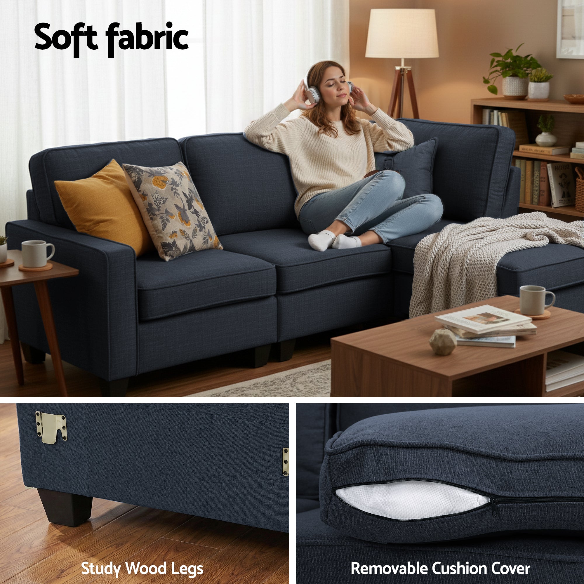 4-Seater Modular Sofa Chaise Set - Dark Grey