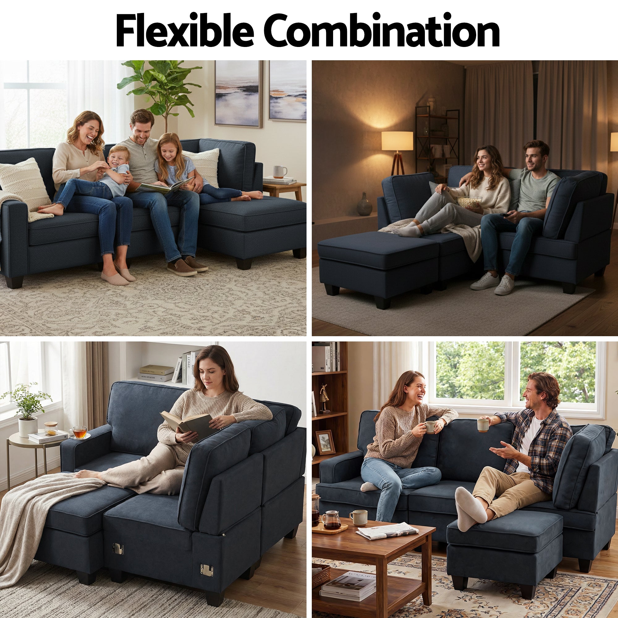 4-Seater Modular Sofa Chaise Set - Dark Grey