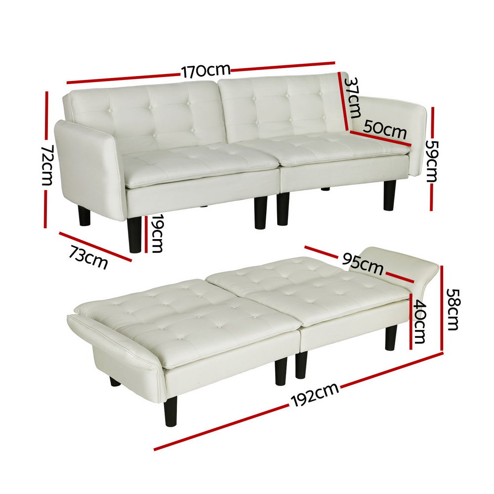 3-Seater Sofa Bed Faux Linen Fabric 192cm - Beige - Homecoze