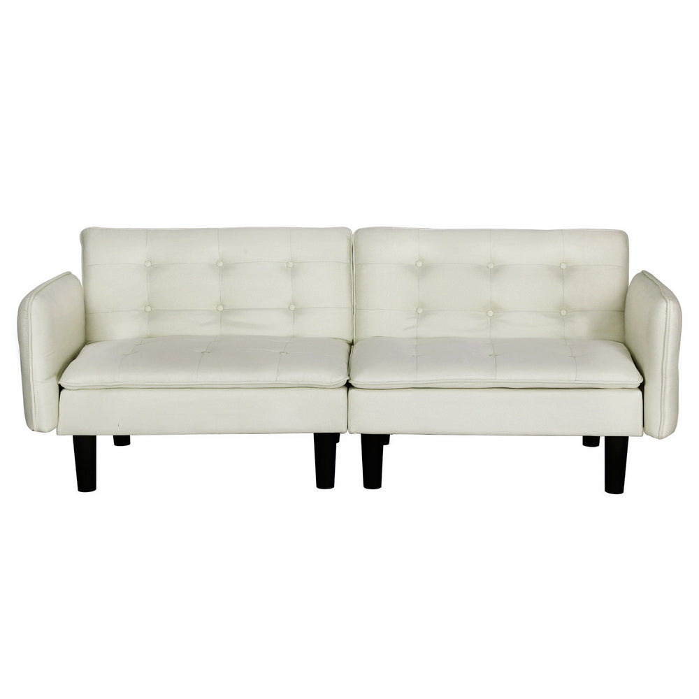 3-Seater Sofa Bed Faux Linen Fabric 192cm - Beige - Homecoze