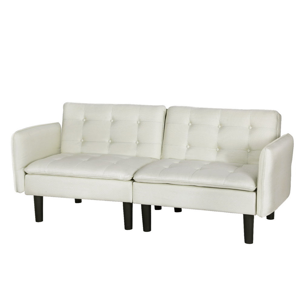 3-Seater Sofa Bed Faux Linen Fabric 192cm - Beige - Homecoze