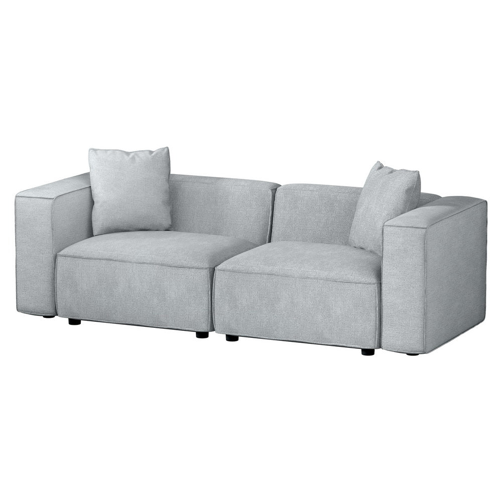 2-Seater Modular Sofa Chaise Lounge Chair Faux Linen Fabric - Grey - Homecoze