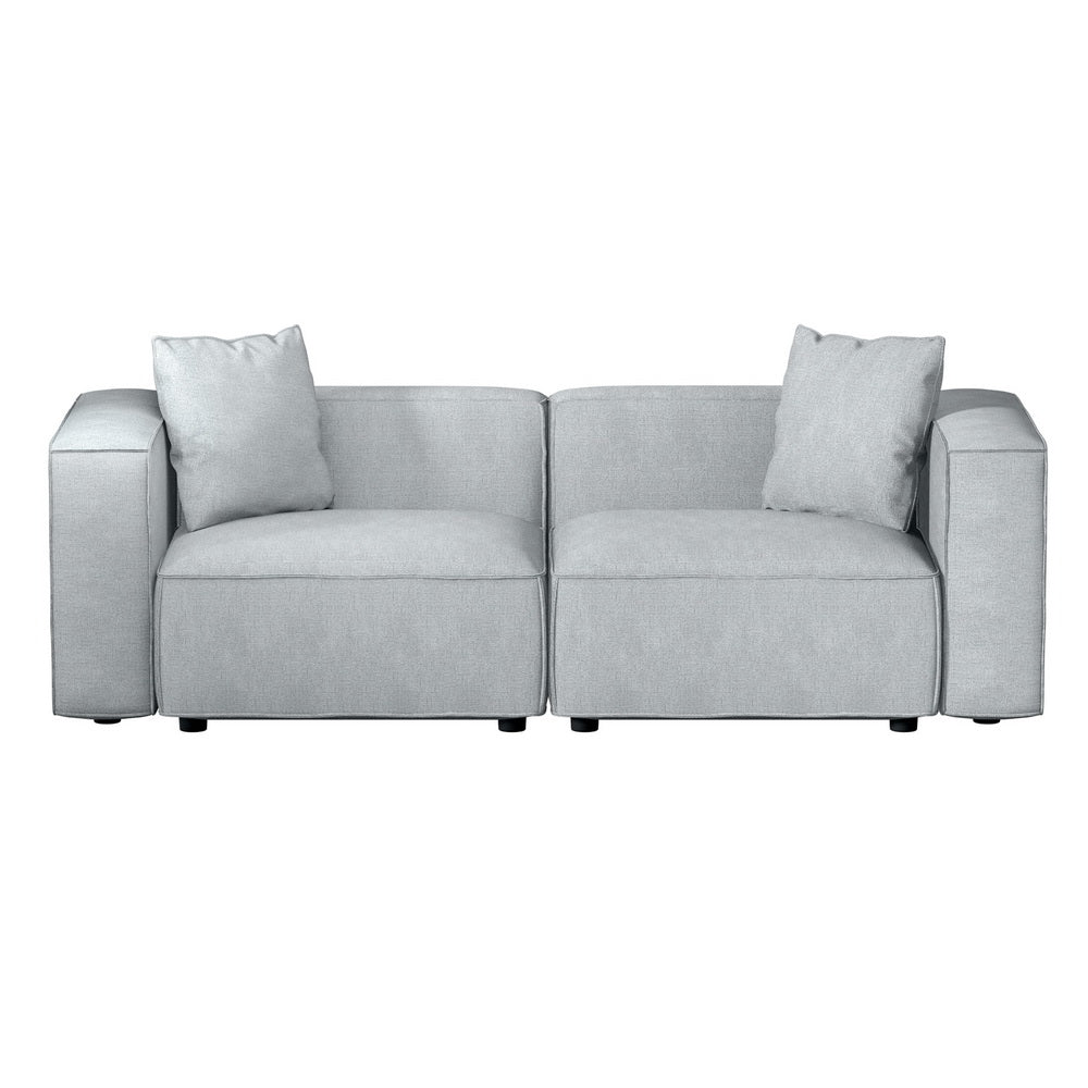 2-Seater Modular Sofa Chaise Lounge Chair Faux Linen Fabric - Grey - Homecoze