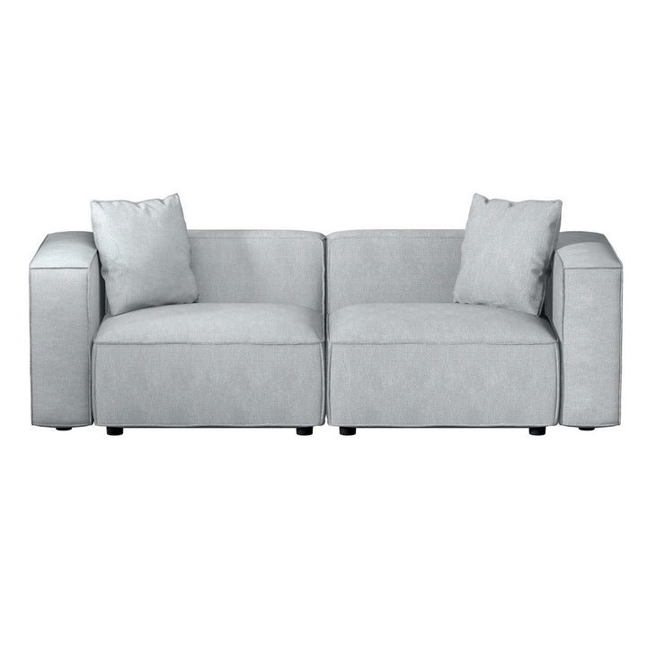 2-Seater Modular Sofa Chaise Lounge Chair Faux Linen Fabric - Grey