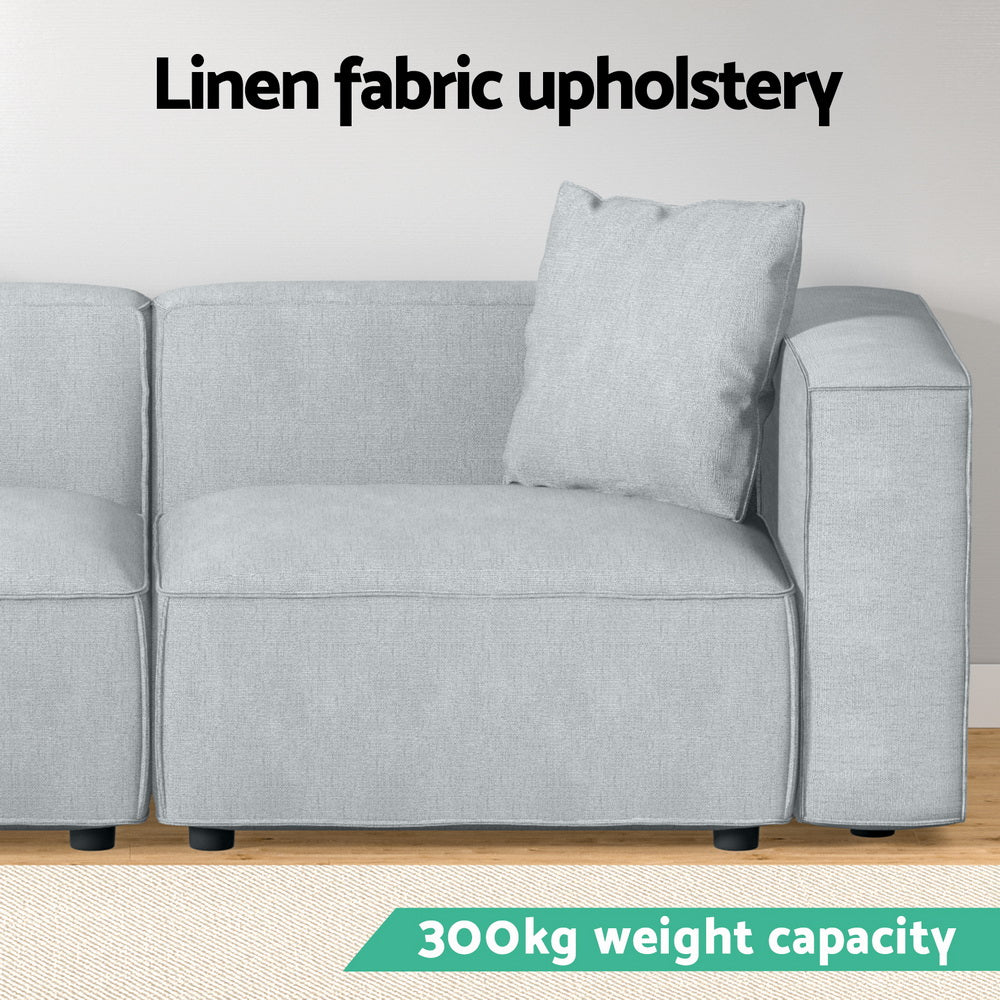 2-Seater Modular Sofa Chaise Lounge Chair Faux Linen Fabric - Grey - Homecoze