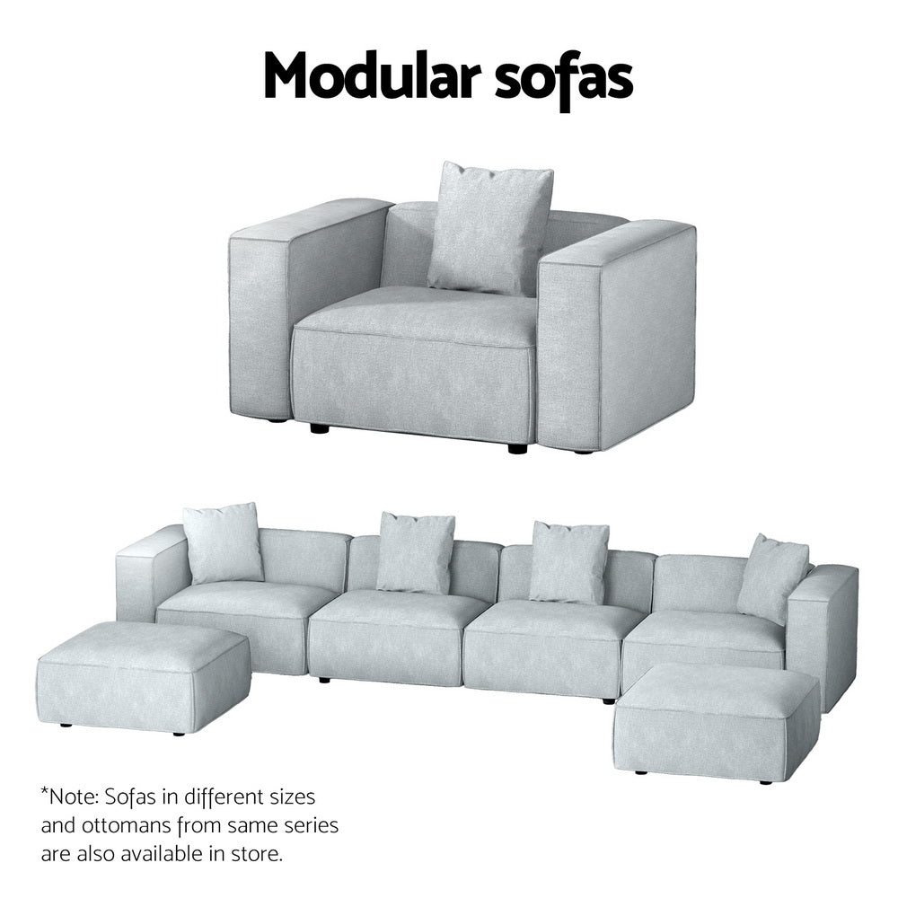 2-Seater Modular Sofa Chaise Lounge Chair Faux Linen Fabric - Grey