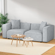 2-Seater Modular Sofa Chaise Lounge Chair Faux Linen Fabric - Grey - Homecoze