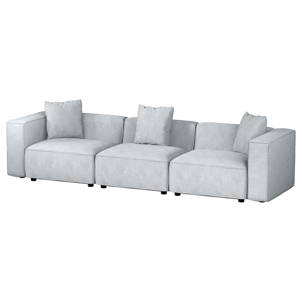 3-Seater Modular Sofa Chaise Lounge Chair Faux Linen Fabric - Grey - Homecoze