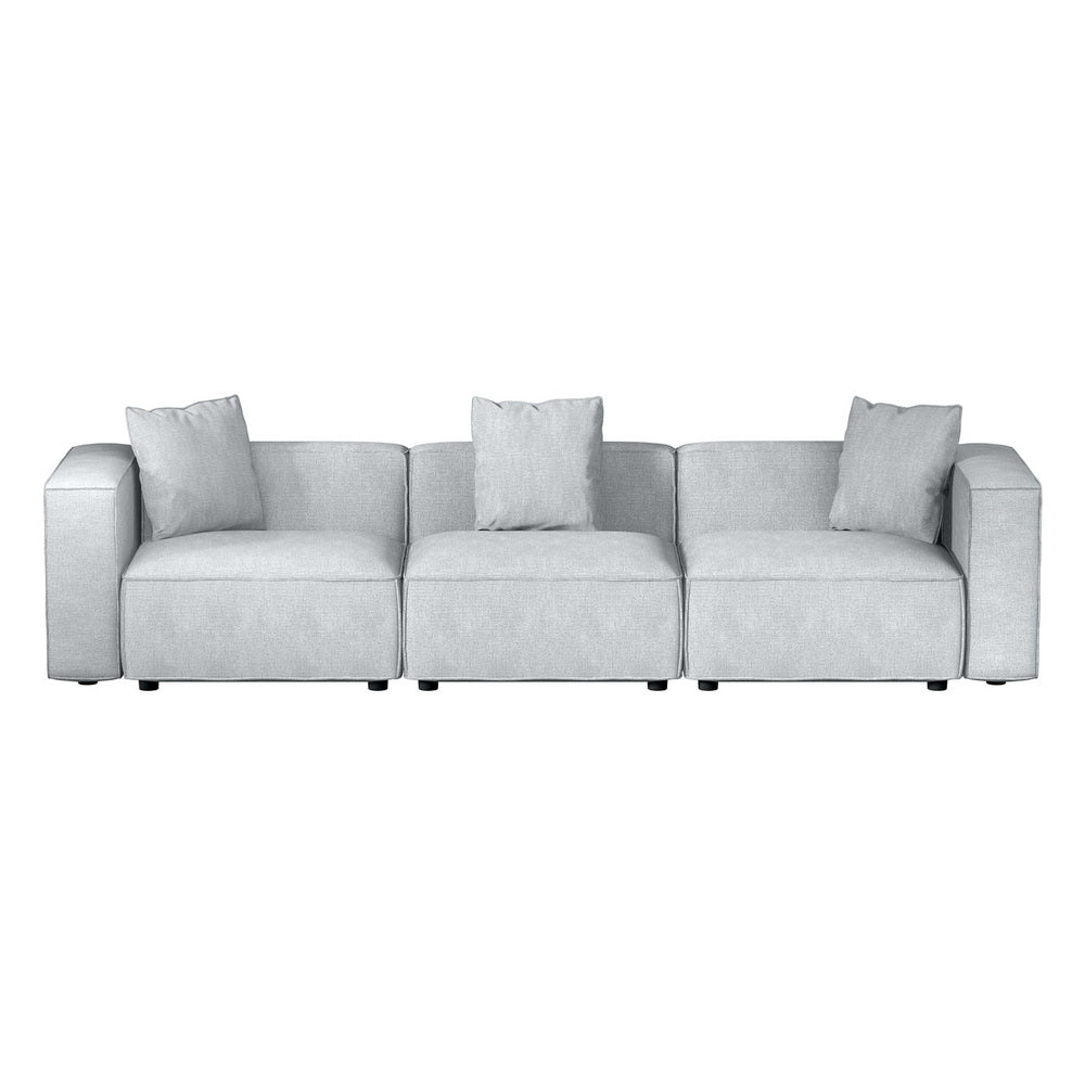 3-Seater Modular Sofa Chaise Lounge Chair Faux Linen Fabric - Grey - Homecoze