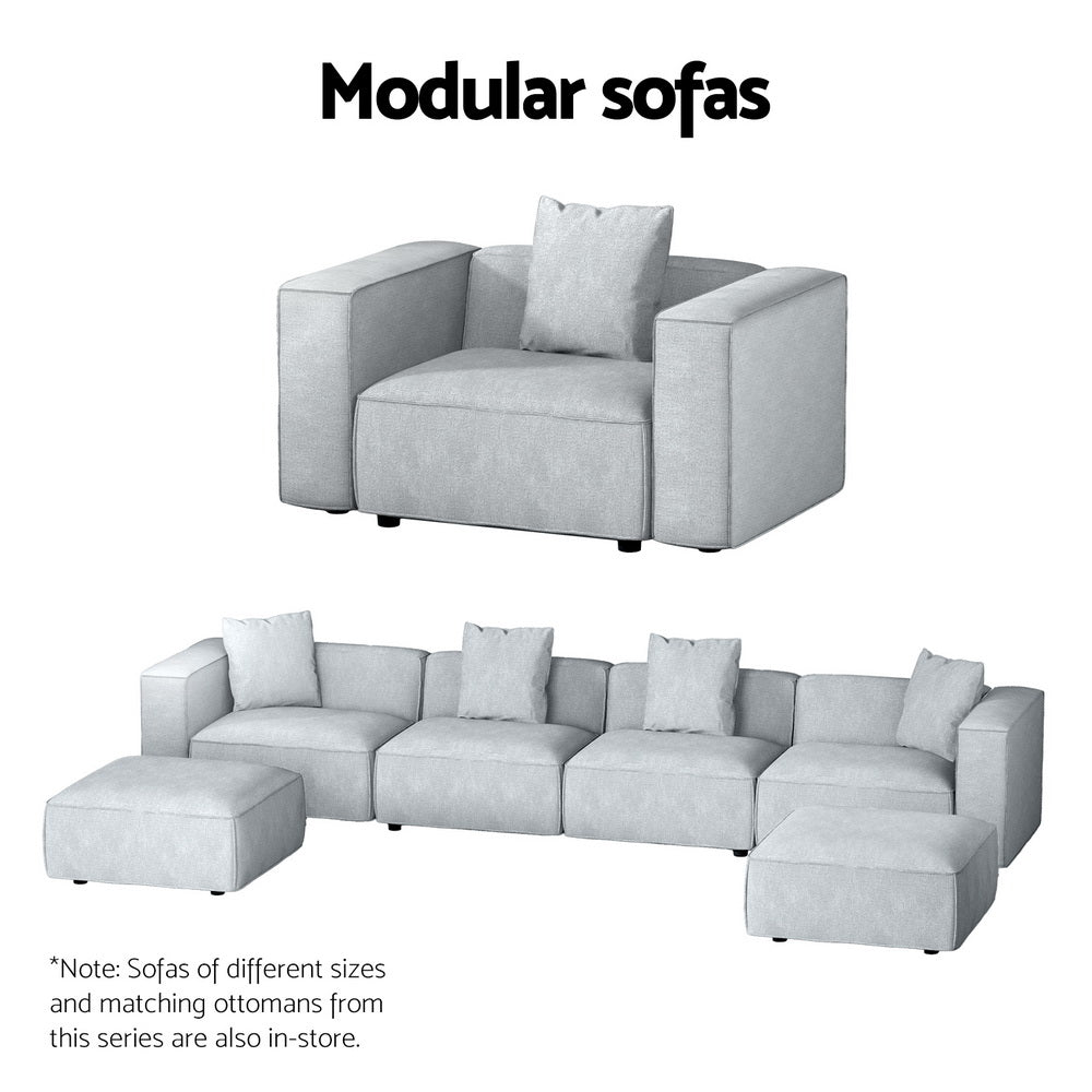 3-Seater Modular Sofa Chaise Lounge Chair Faux Linen Fabric - Grey - Homecoze