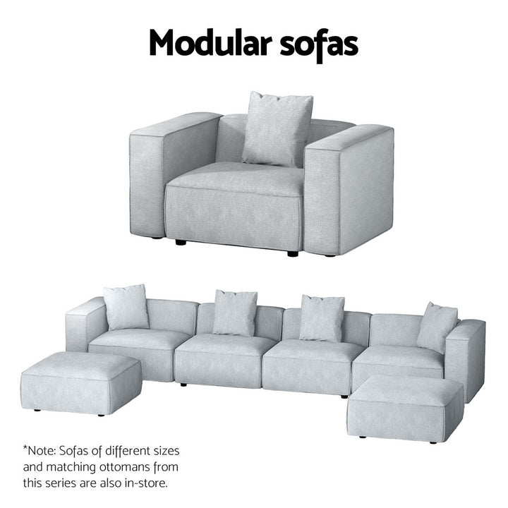 3-Seater Modular Sofa Chaise Lounge Chair Faux Linen Fabric - Grey