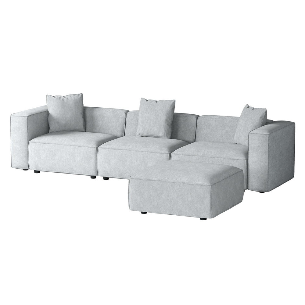 4-Seater Modular Sofa Chaise Lounge Chair Faux Linen Fabric - Grey