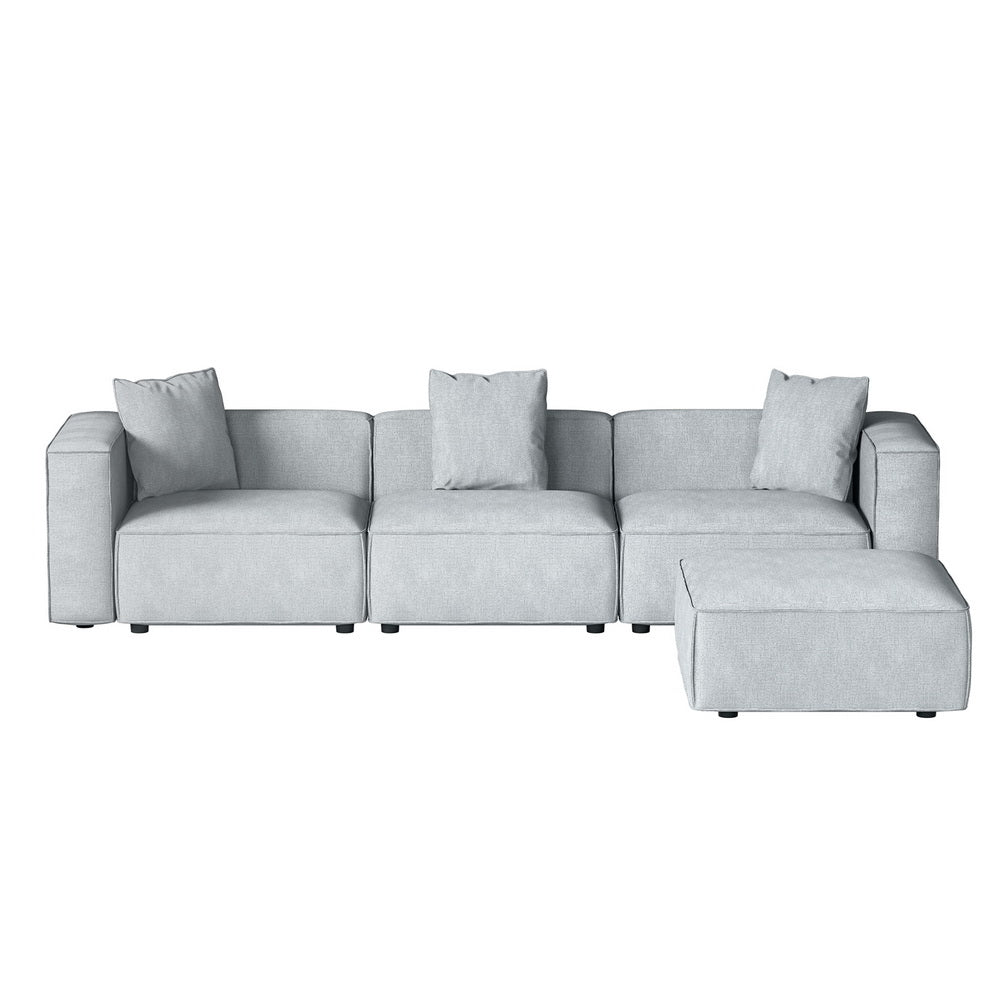 4-Seater Modular Sofa Chaise Lounge Chair Faux Linen Fabric - Grey - Homecoze