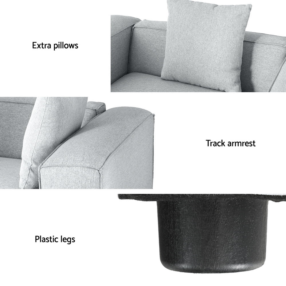 4-Seater Modular Sofa Chaise Lounge Chair Faux Linen Fabric - Grey - Homecoze