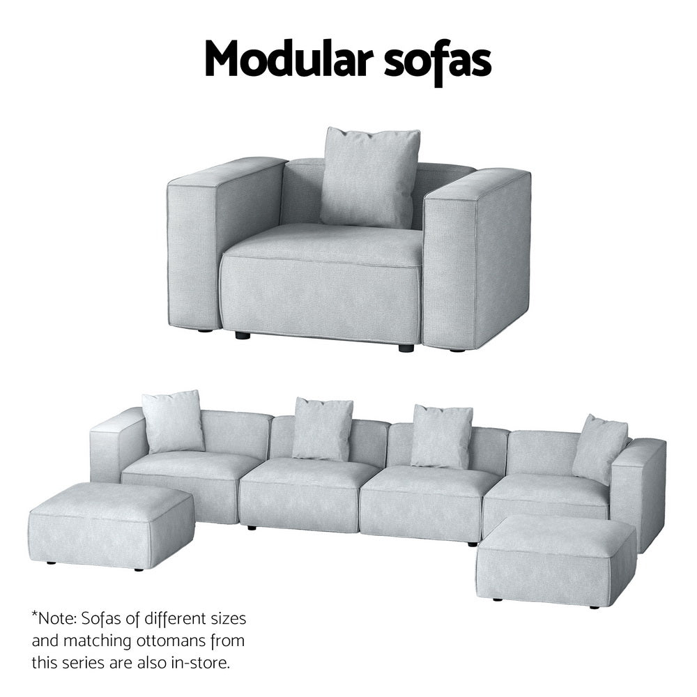 4-Seater Modular Sofa Chaise Lounge Chair Faux Linen Fabric - Grey