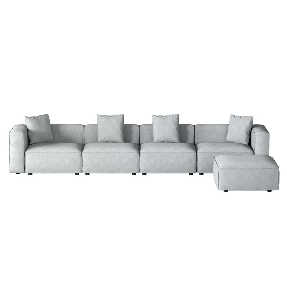 5-Seater Modular Sofa Chaise Lounge Chair Faux Linen Fabric - Grey - Homecoze