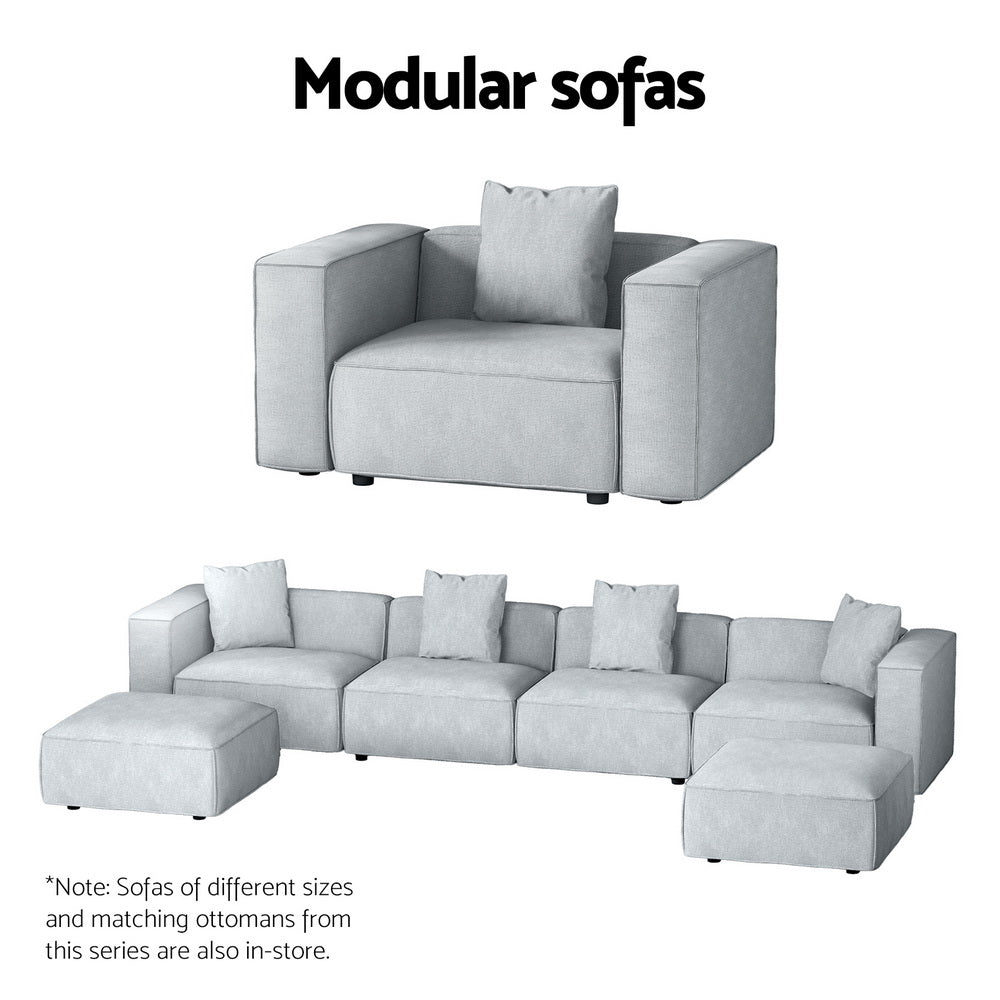 5-Seater Modular Sofa Chaise Lounge Chair Faux Linen Fabric - Grey