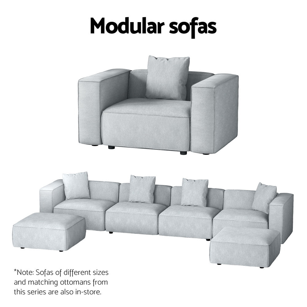 5-Seater Modular Sofa Chaise Lounge Chair Faux Linen Fabric - Grey - Homecoze