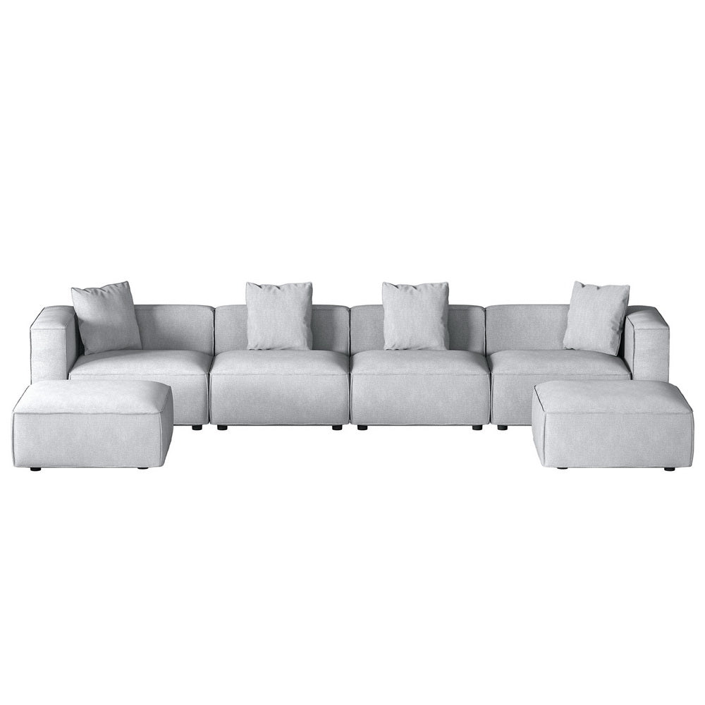 6-Seater Modular Sofa Chaise Lounge Chair Faux Linen Fabric - Grey