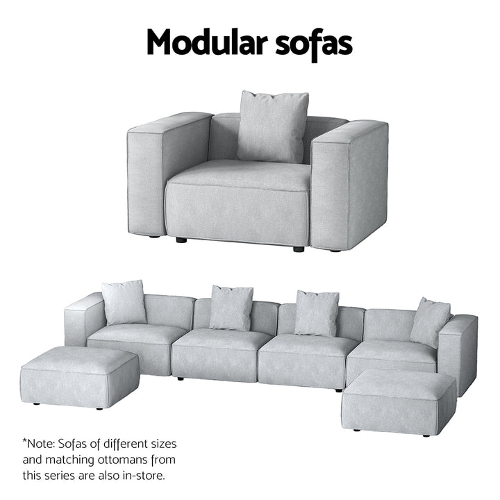 6-Seater Modular Sofa Chaise Lounge Chair Faux Linen Fabric - Grey