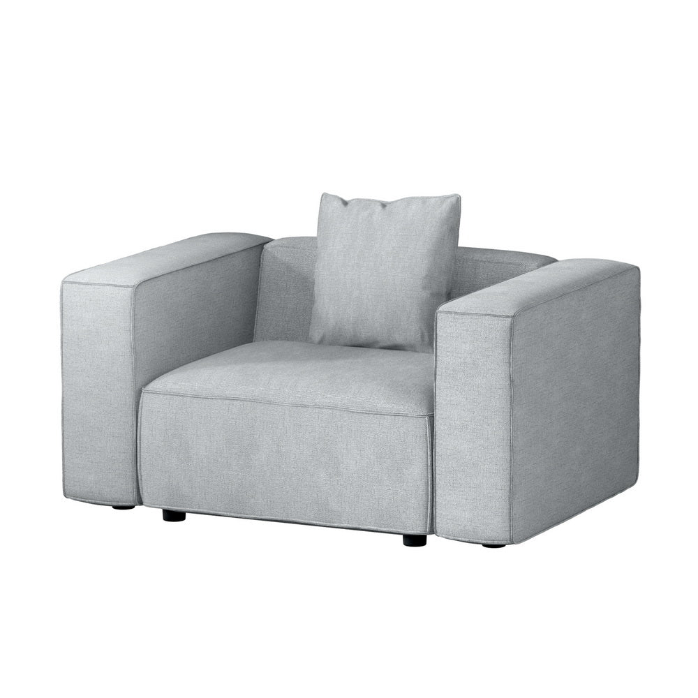1-Seater Modular Sofa Chaise Lounge Chair Faux Linen Fabric - Grey - Homecoze