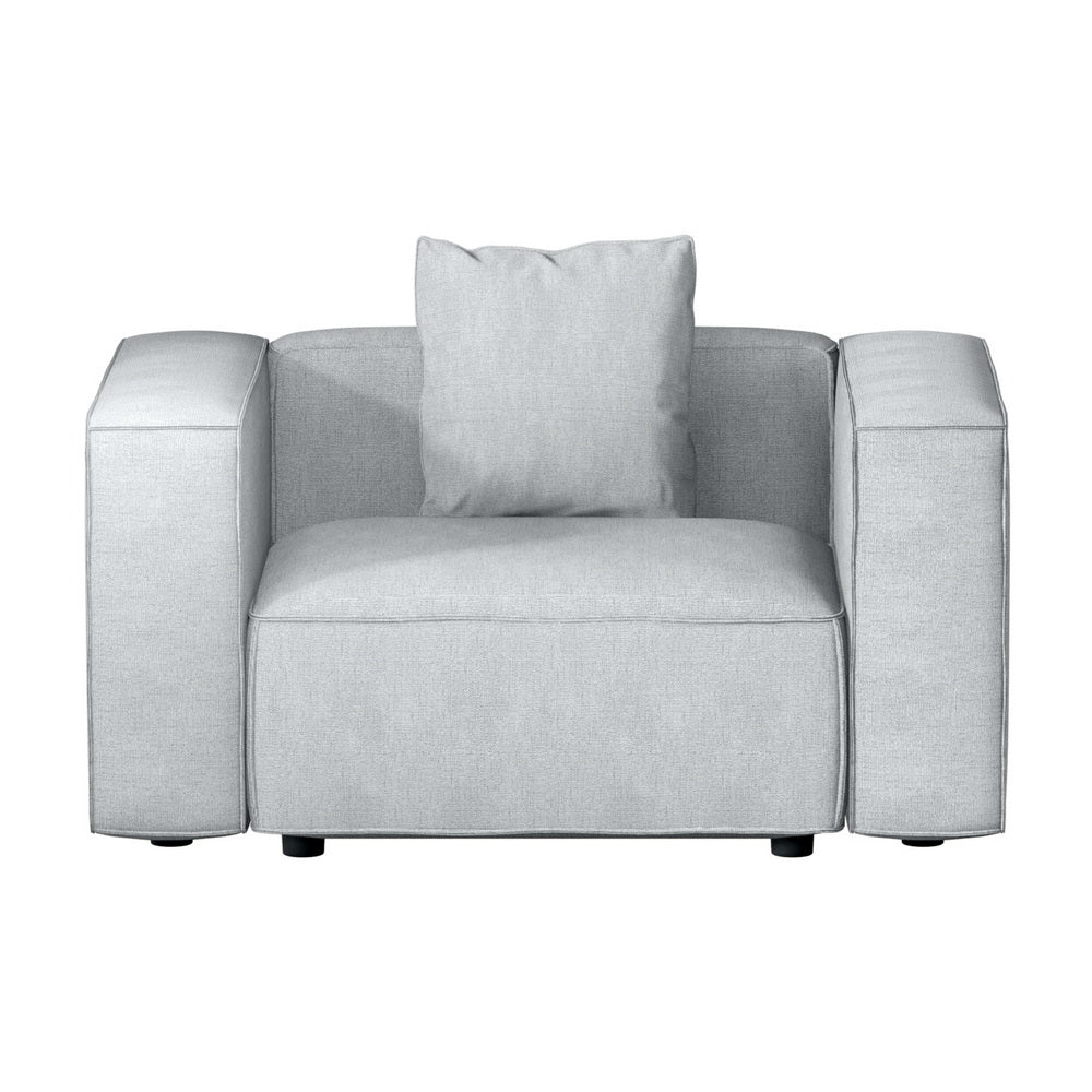 1-Seater Modular Sofa Chaise Lounge Chair Faux Linen Fabric - Grey - Homecoze