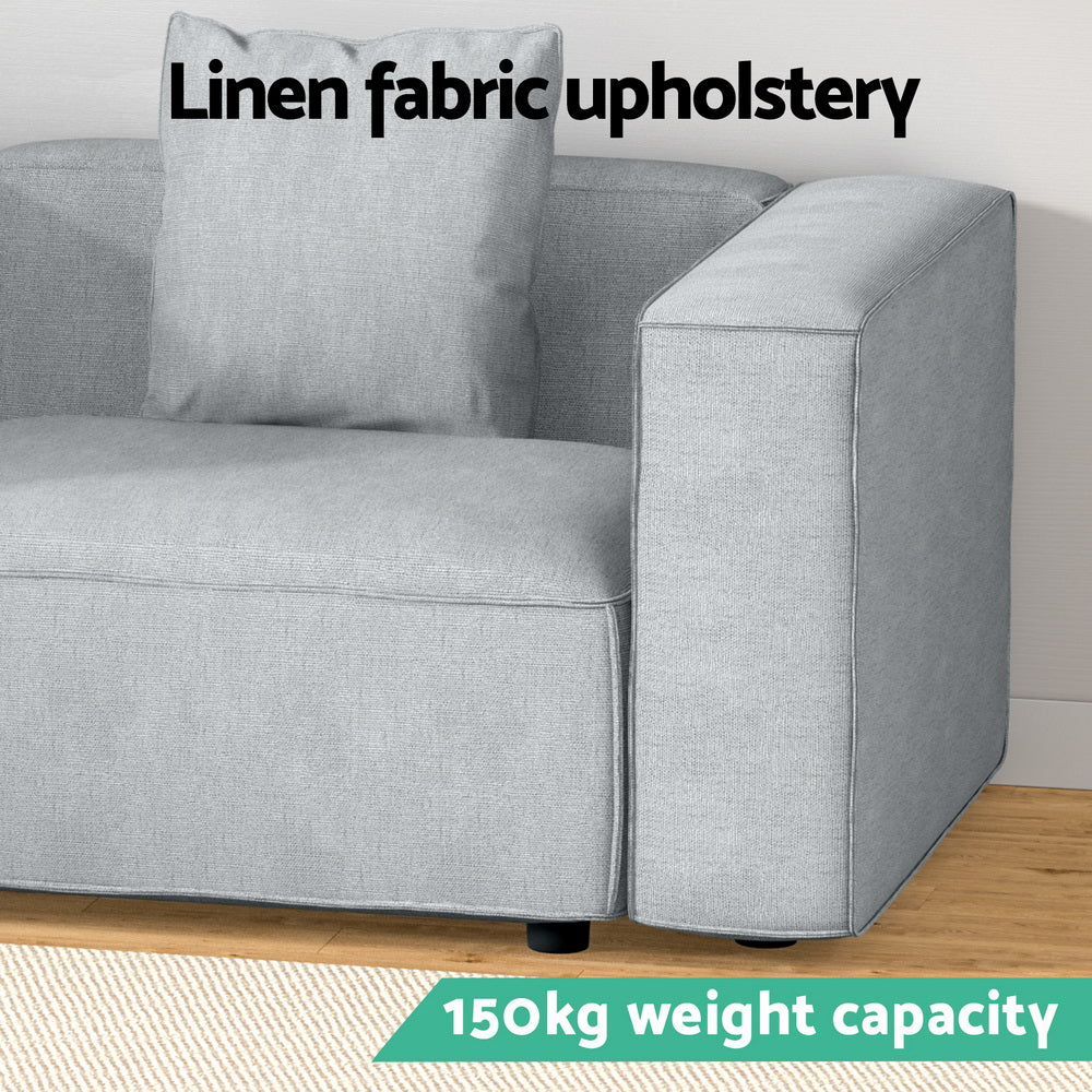 1-Seater Modular Sofa Chaise Lounge Chair Faux Linen Fabric - Grey - Homecoze