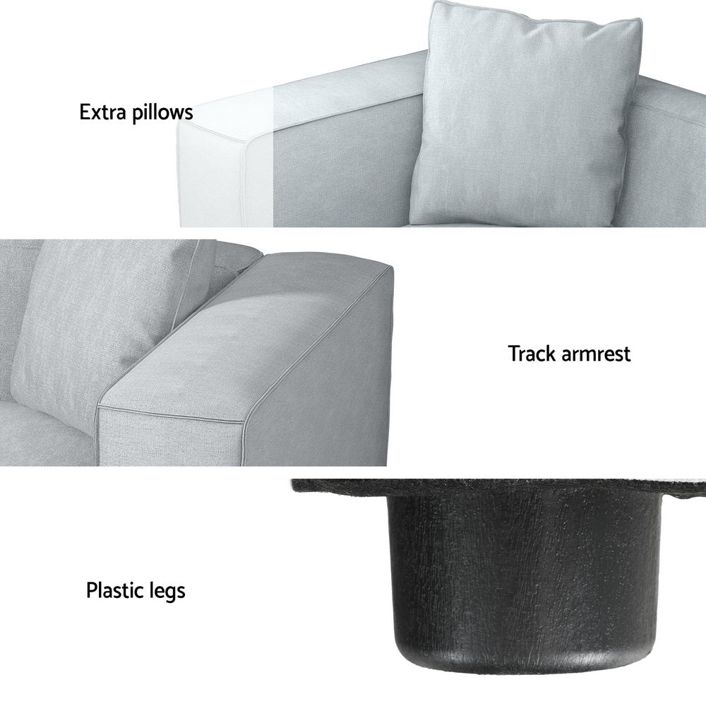 1-Seater Modular Sofa Chaise Lounge Chair Faux Linen Fabric - Grey - Homecoze