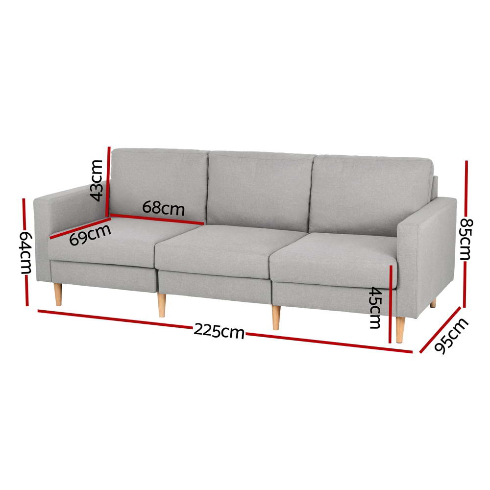Artiss Sofa 3 Seater Extra Large Linen Fabric Grey - Homecoze